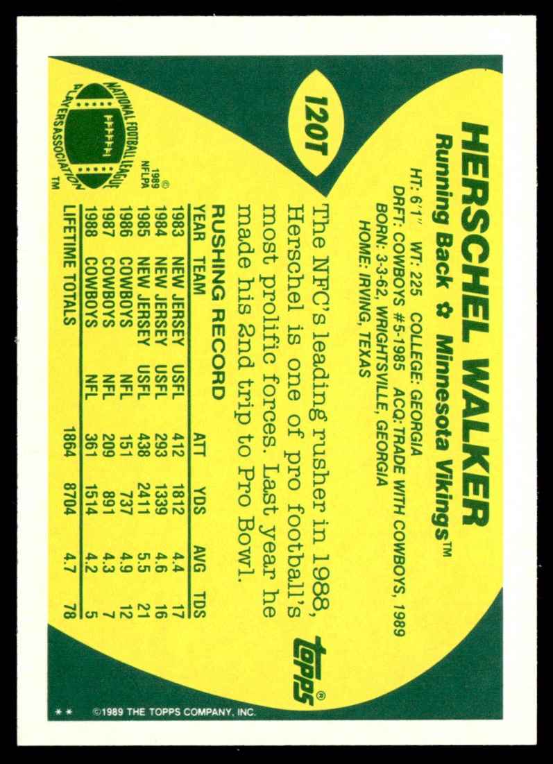 1989 Topps Traded Herschel Walker #120T card back image