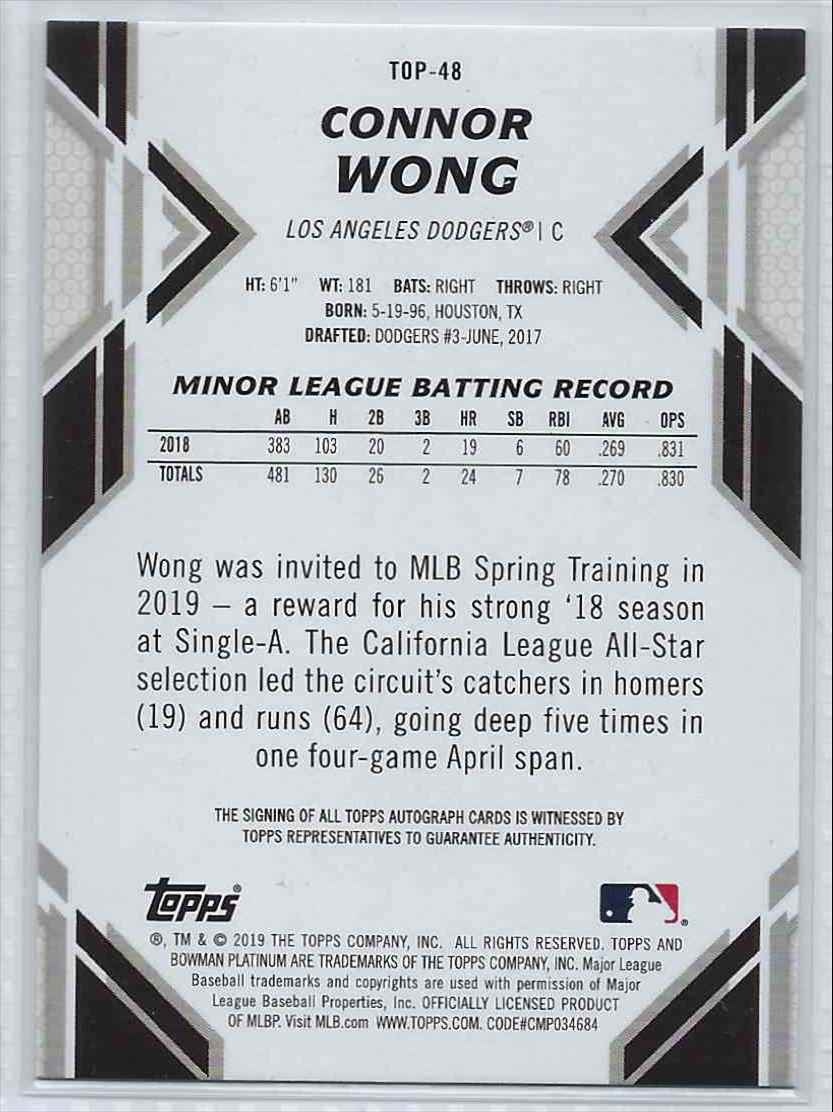 2019 Topps Bowman Platinum Connor Wong #TOP-48 card back image