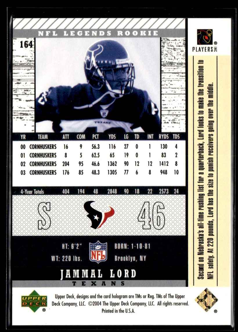 2004 Upper Deck Legends Gold Jammal Lord #164 card back image