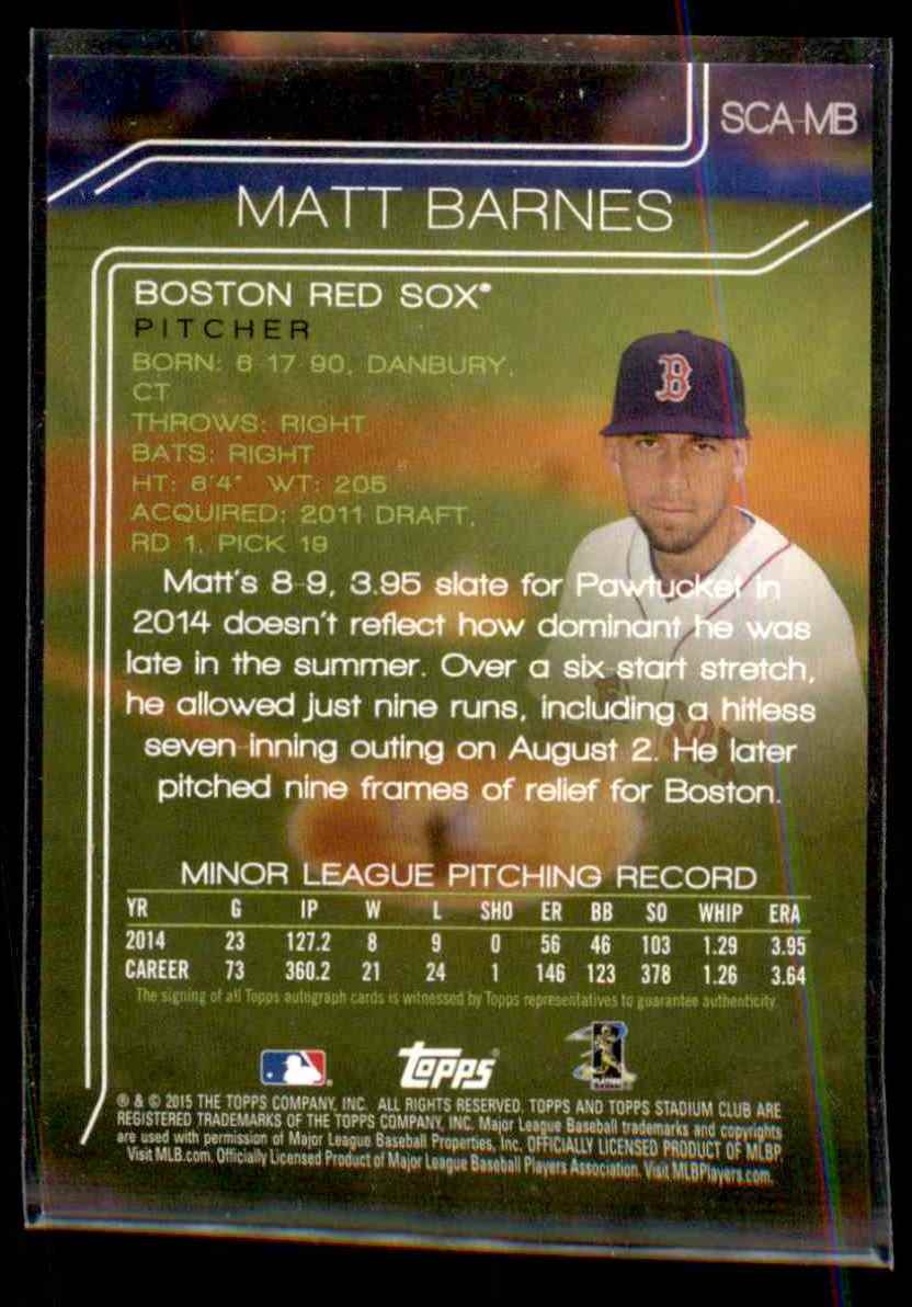 2015 Stadium Club Autographs Matt Barnes #SCAMB card back image