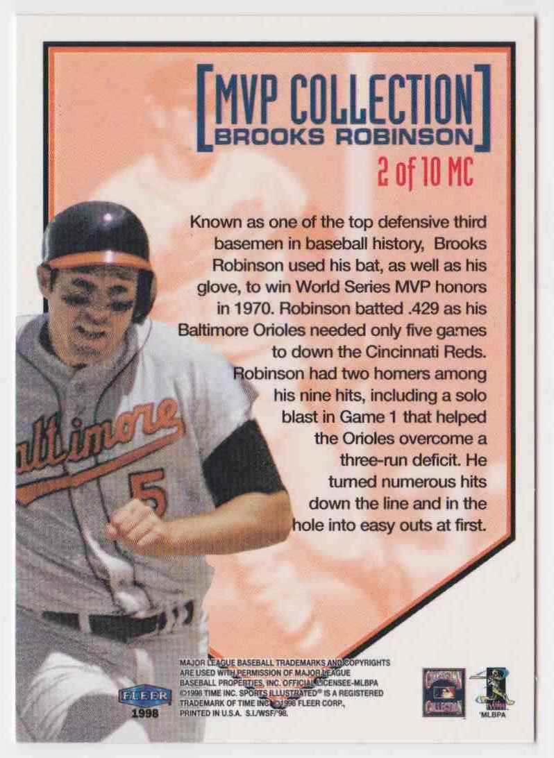 1998 Fleer MVP Collection Brooks Robinson #2MC card back image