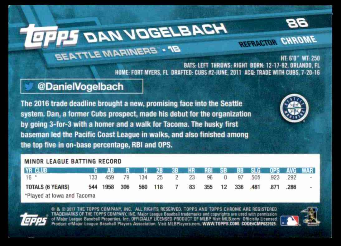 2017 Topps Chrome Xfractor Dan Vogelbach #86 card back image