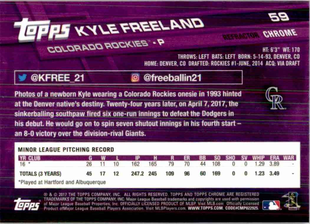 2017 Topps Chrome Pink Refractor Kyle Freeland #59 card back image