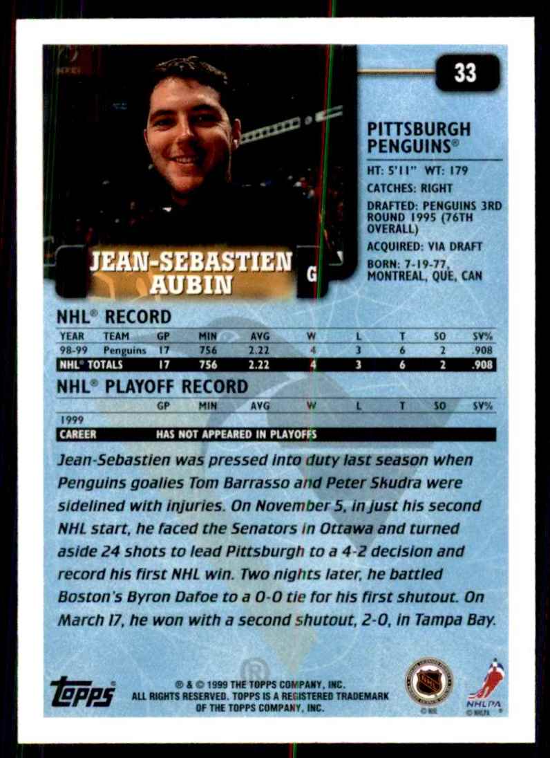 1999-00 Topps Jean-Sebastien Aubin #33 card back image