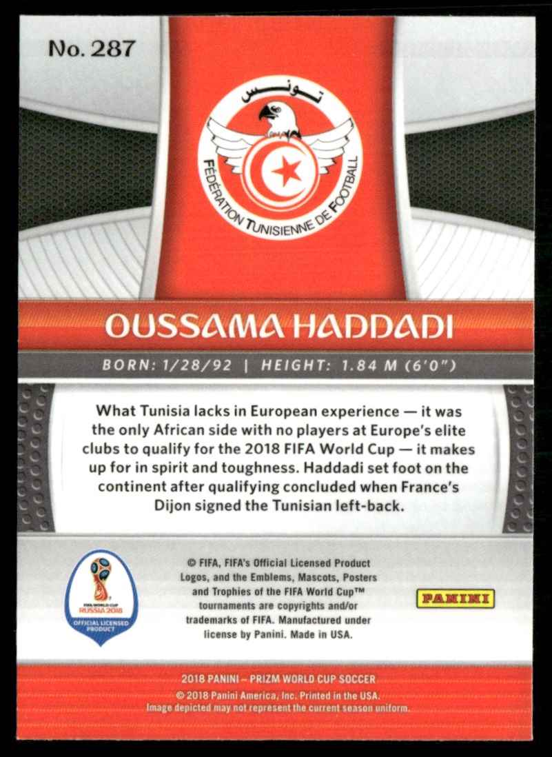 2018 Panini Prizm World Cup Oussama Haddadi #287 card back image