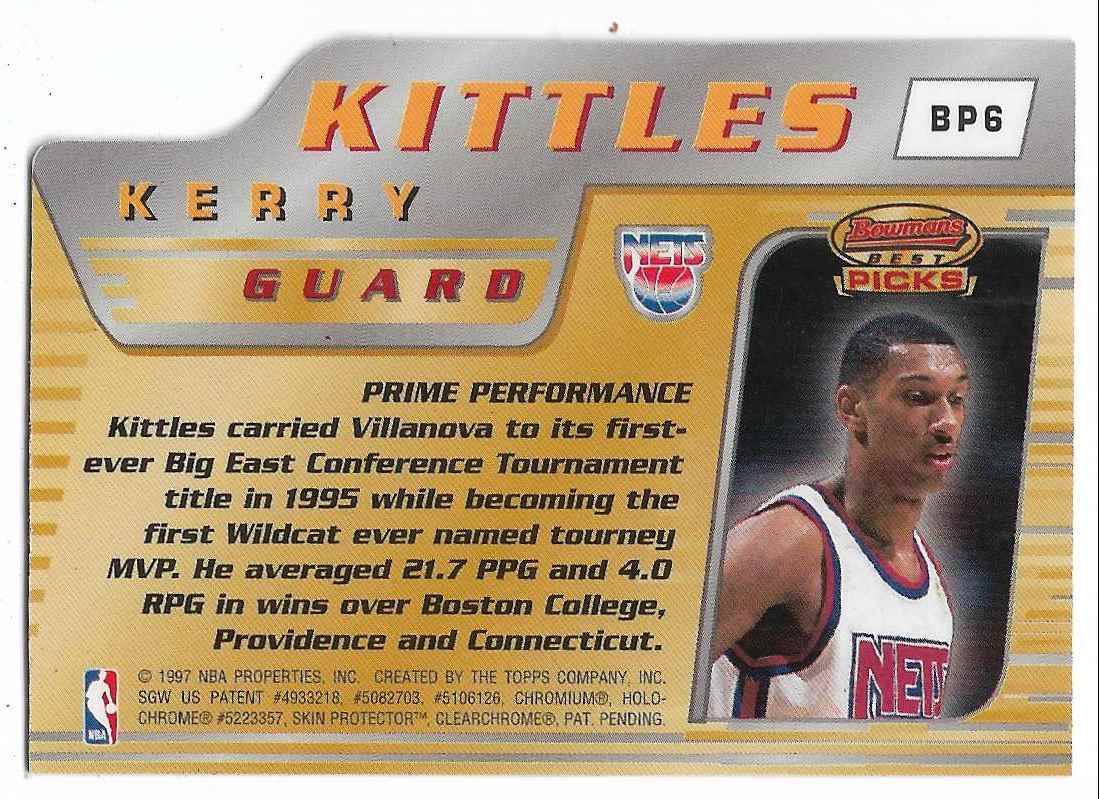 1996-97 Bowman's Best Picks Kerry Kittles #BP6 card back image