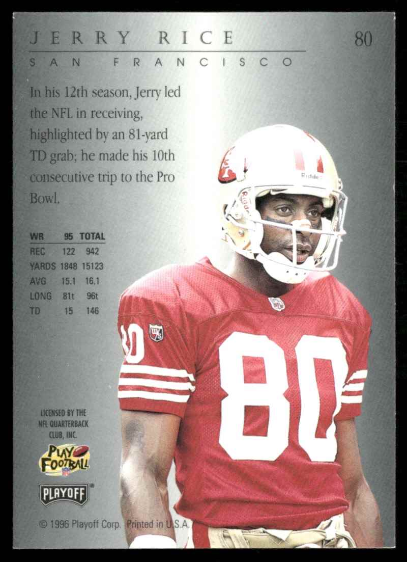 1996 Playoff Trophy Contenders Jerry Rice #80 card back image