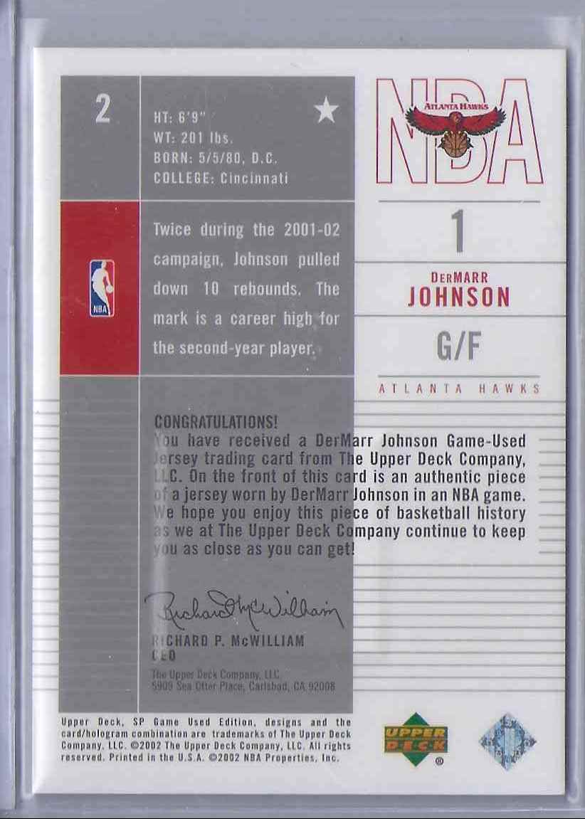 2002-03 SP Game Used DerMarr Johnson JSY #2 card back image