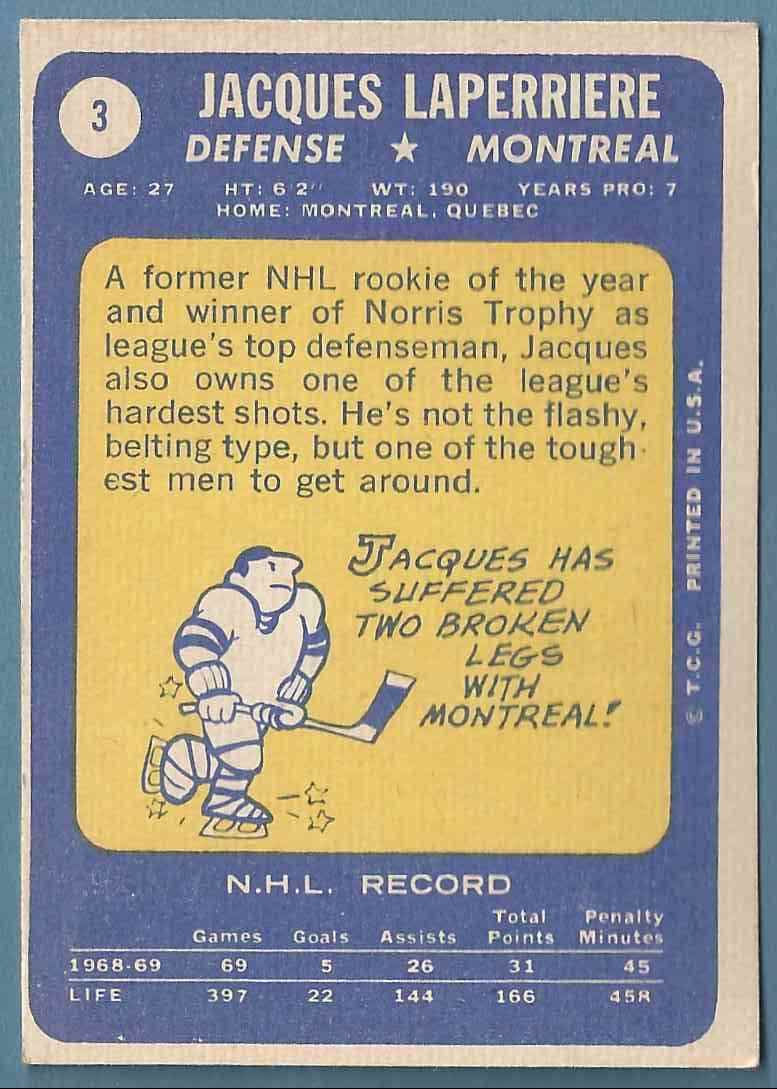 1969-70 Topps Jacques Laperriere #3 card back image