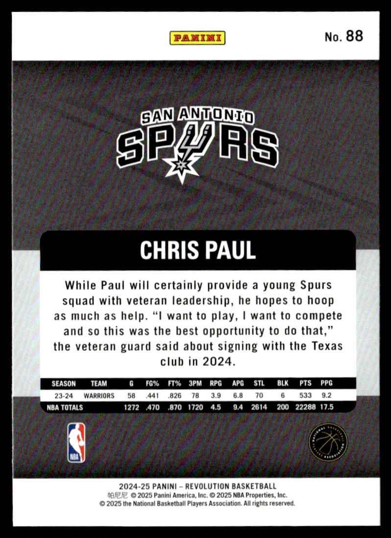 2024-25 Panini Revolution Chris Paul #88 card back image