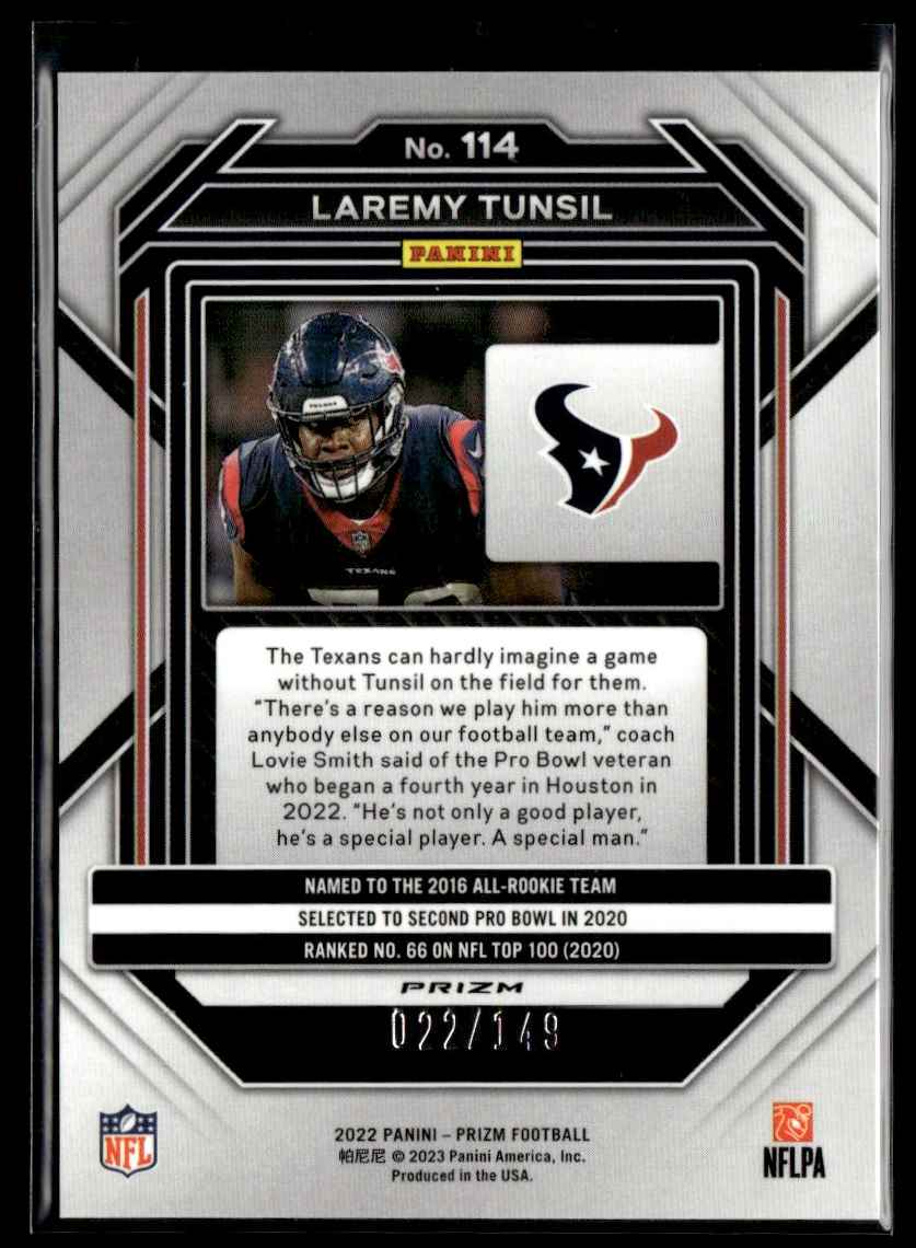 2022 Panini Prizm Red Wave Laremy Tunsil #114 card back image