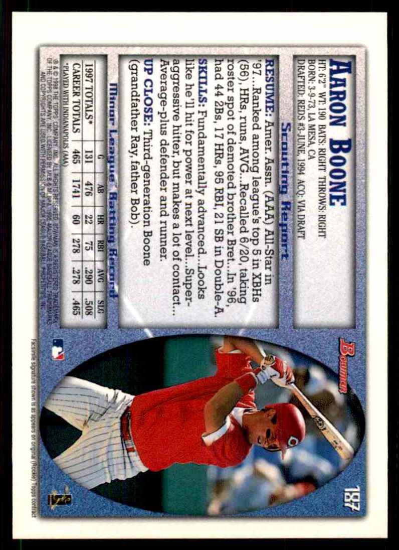 1998 Bowman International Aaron Boone #187 card back image