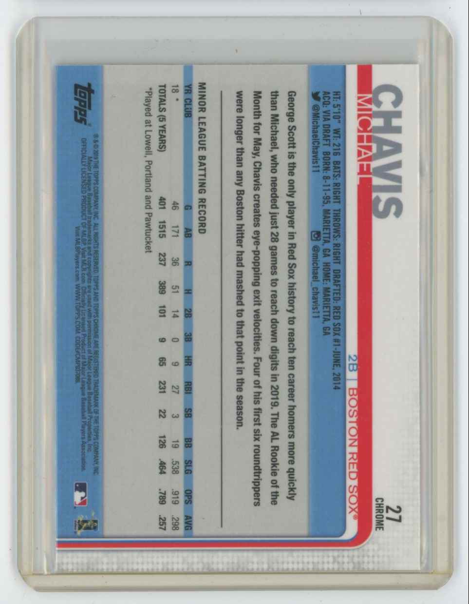2019 Topps Chrome Michael Chavis #27 card back image