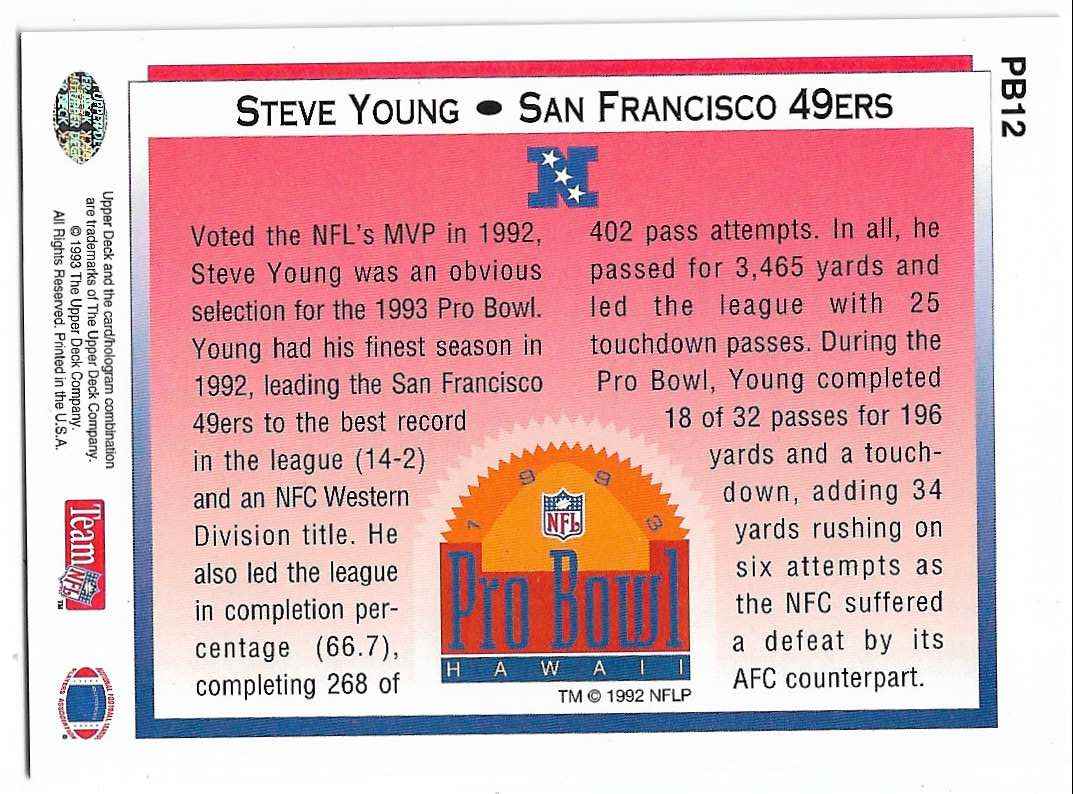 1993 Upper Deck Pro Bowl Steve Young #PB12 card back image