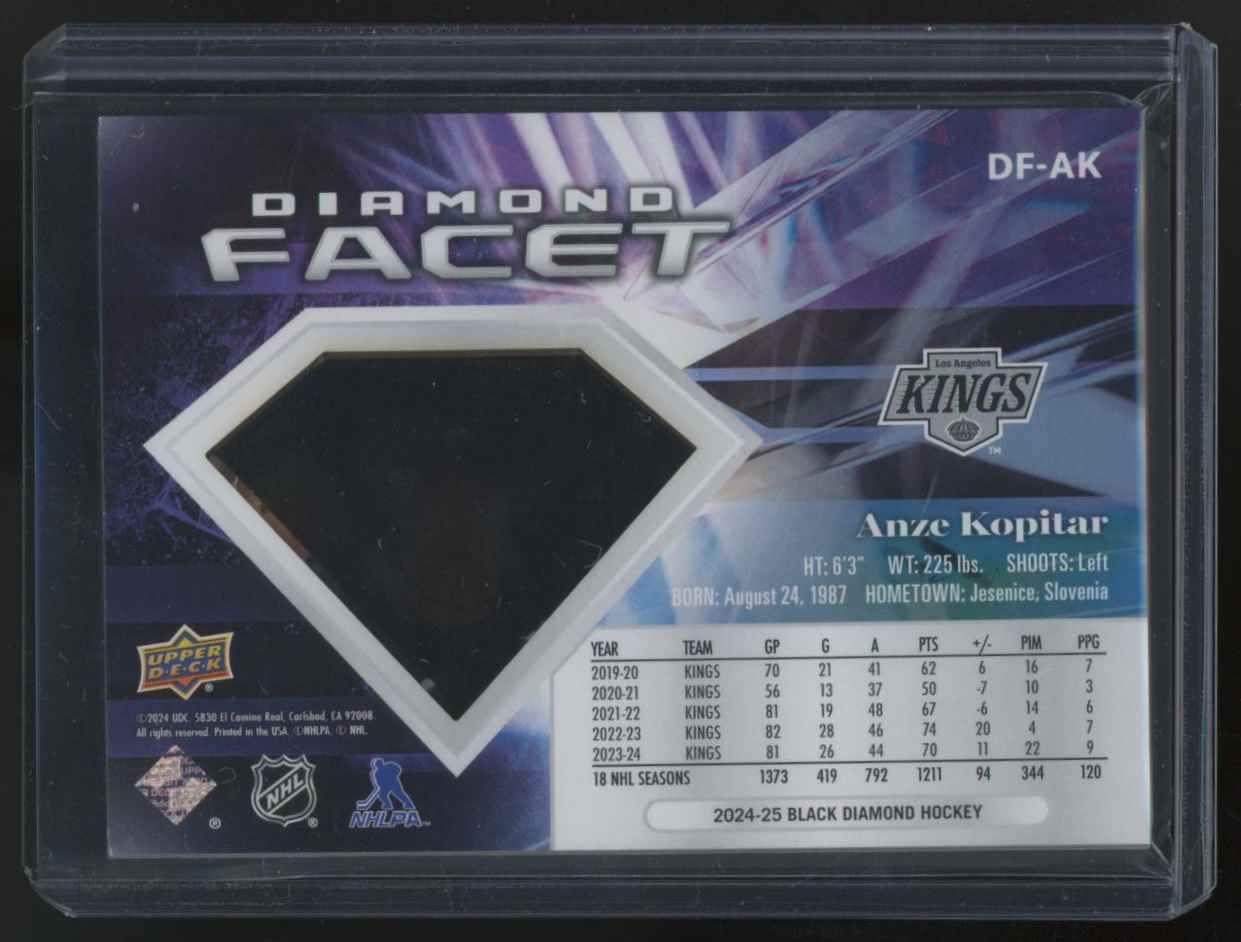 2024-25 Upper Deck Black Diamond Facet Anze Kopitar #DF-AK card back image