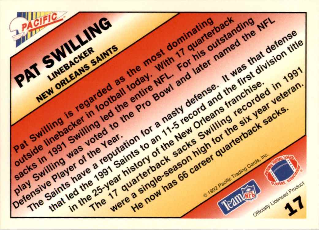 1992 Pacific Picks The Pros Gold Pat Swilling #17 card back image