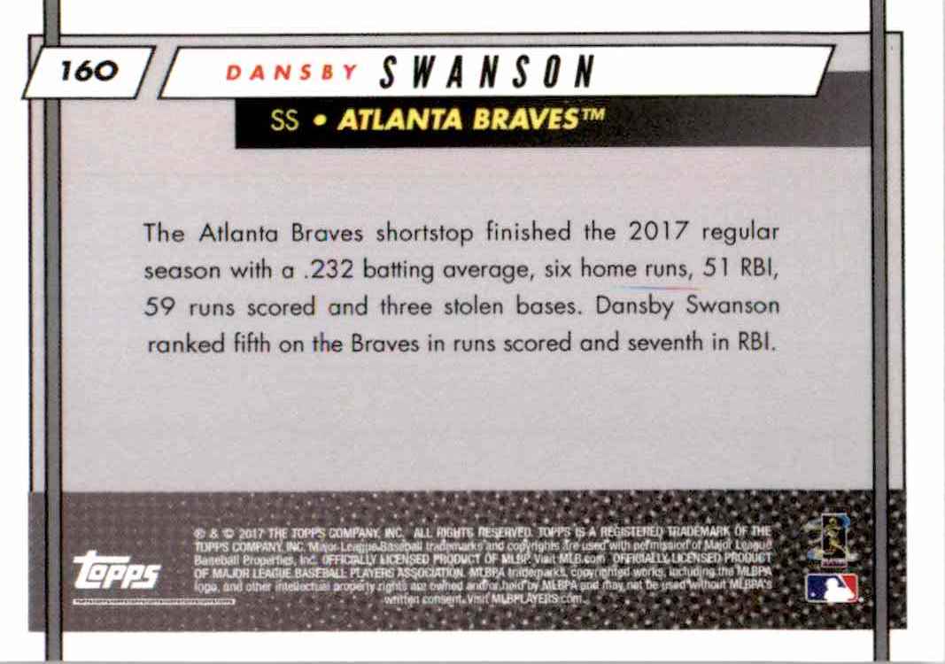 2017 Topps Rookie Class Orange Dansby Swanson #160 card back image