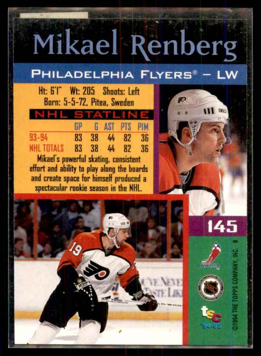 1994-95 Stadium Club Mikael Renberg #145 card back image