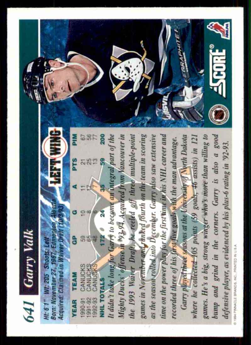 1993-94 Score Garry Valk #641 card back image