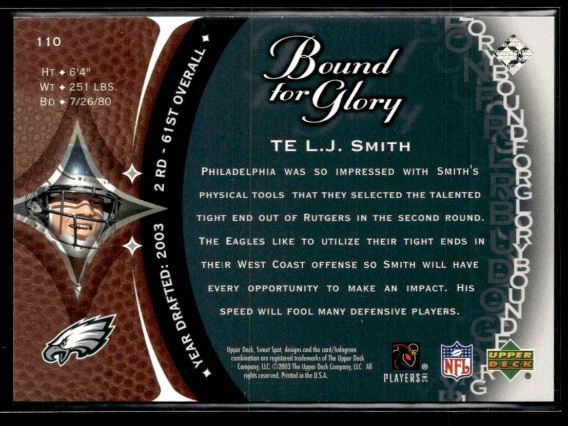 2003 Upper Deck Sweet Spot L.J. Smith #110 card back image