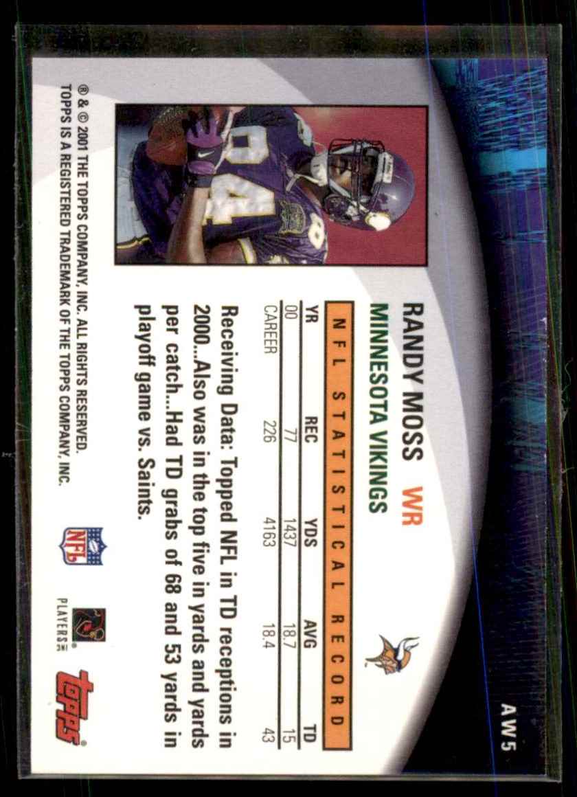 2001 Topps Own The Game Randy Moss #AW5 card back image