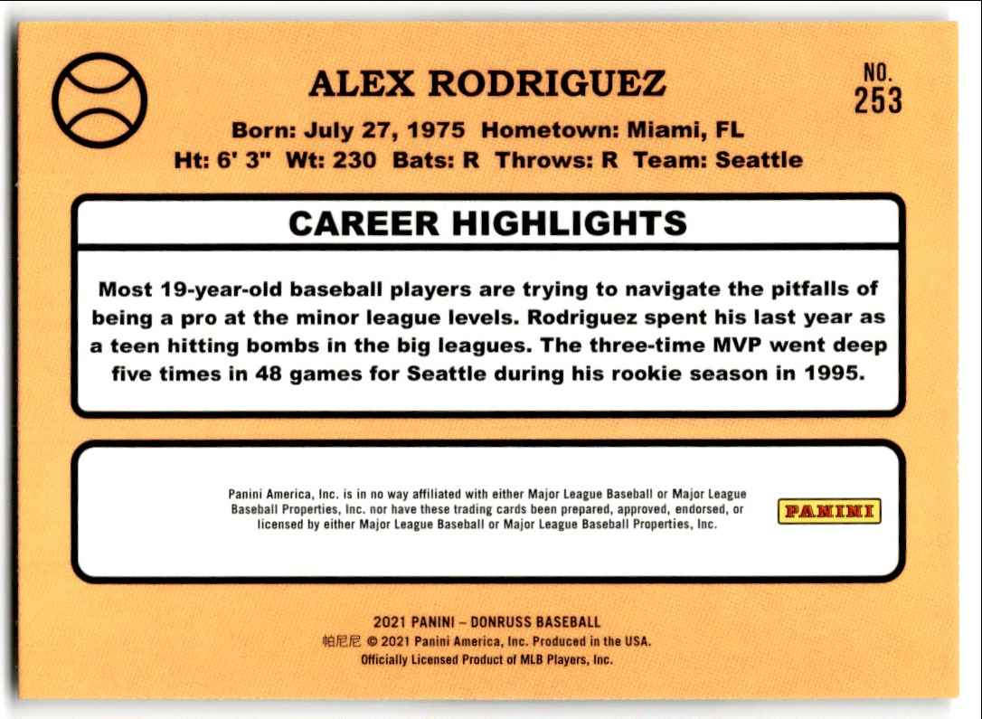 2021 Donruss 14x All-Star Alex Rodriguez #253 card back image