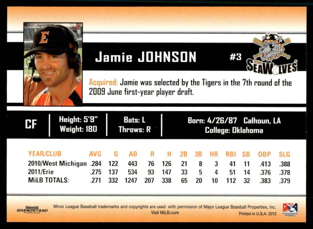 2012 MiLB Jamie Johnson card back image