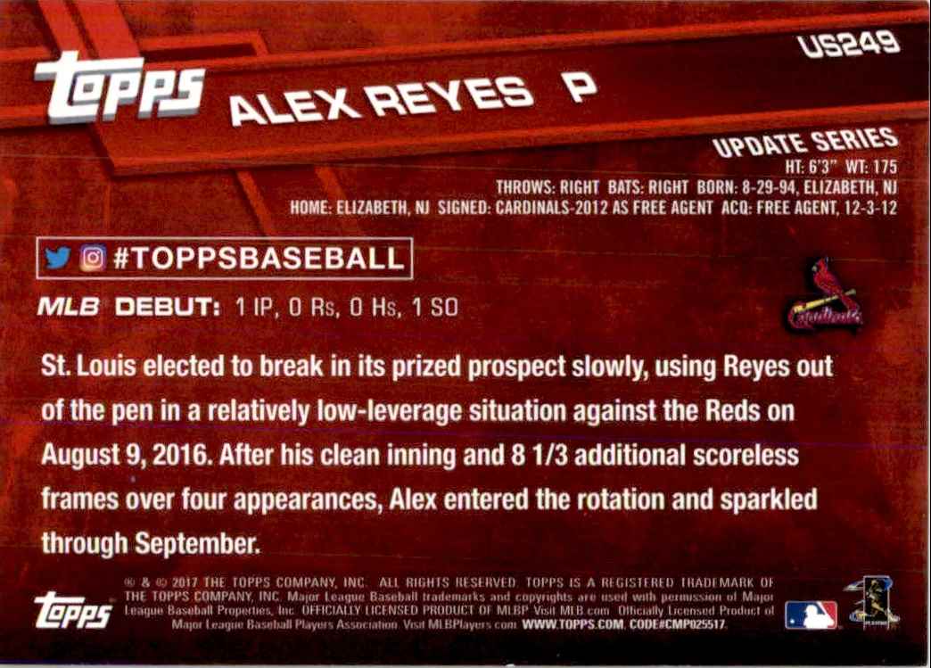 2017 Topps Update Rookie Alex Reyes #US249 card back image