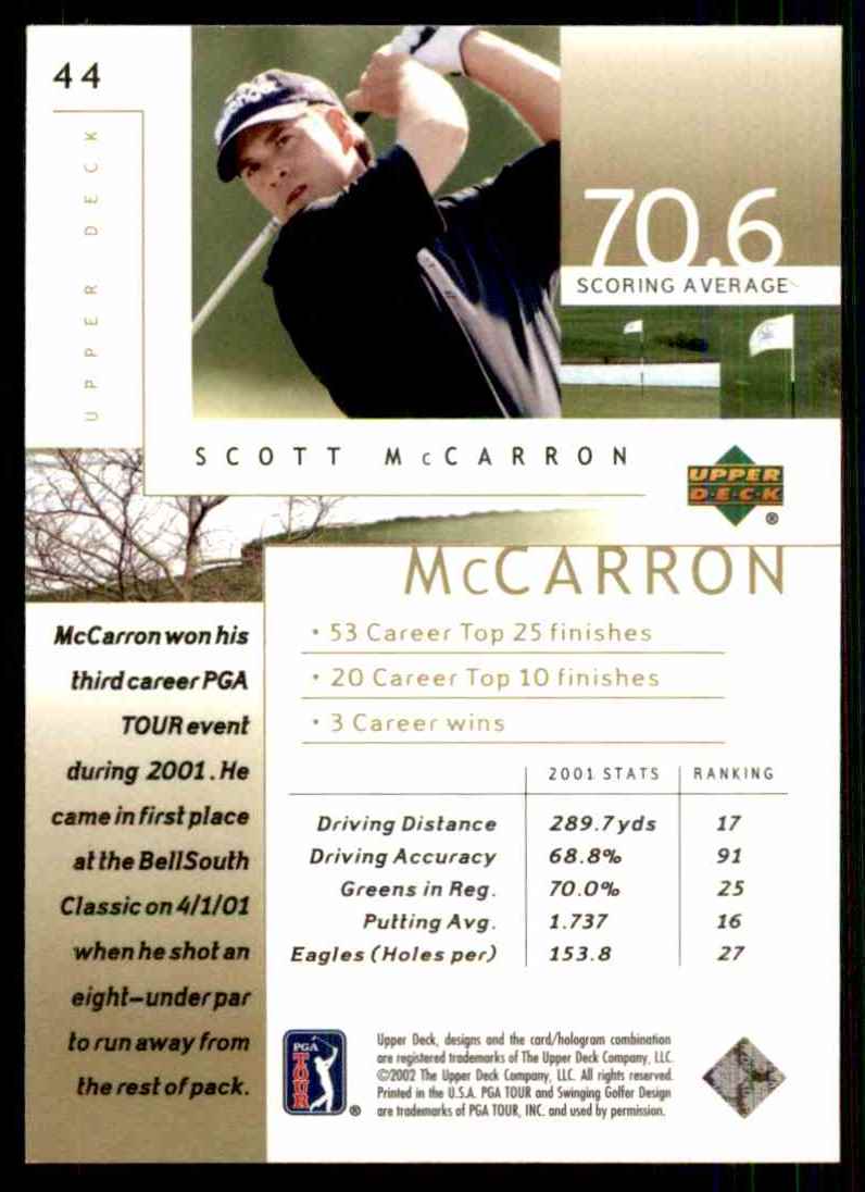 2002 Upper Deck Scott McCarron RC #44 card back image