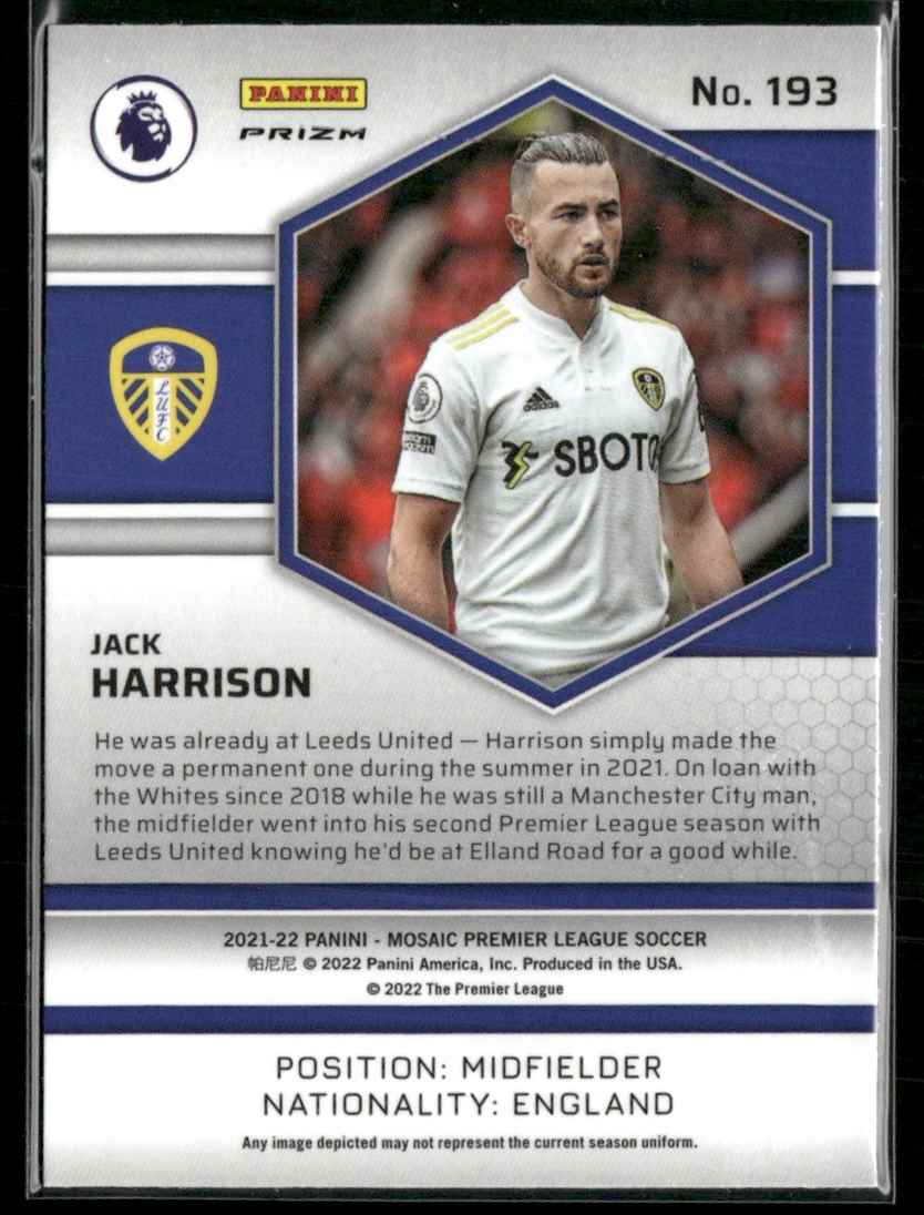 2021 Mosaic Premier League Red Jack Harrison #193 card back image