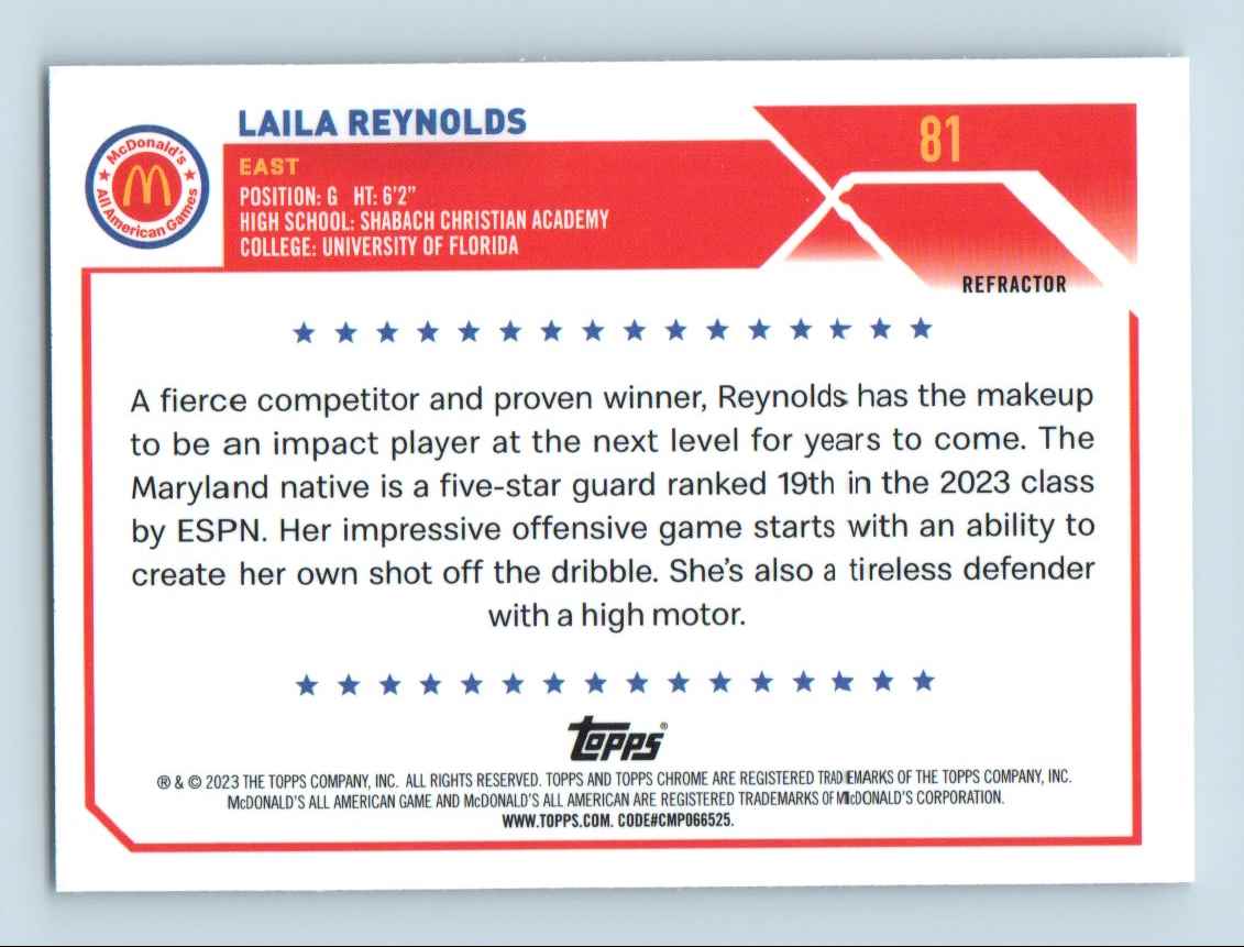 2023-24 Topps Chrome McDonald's All American Laila Reynolds #81 card back image