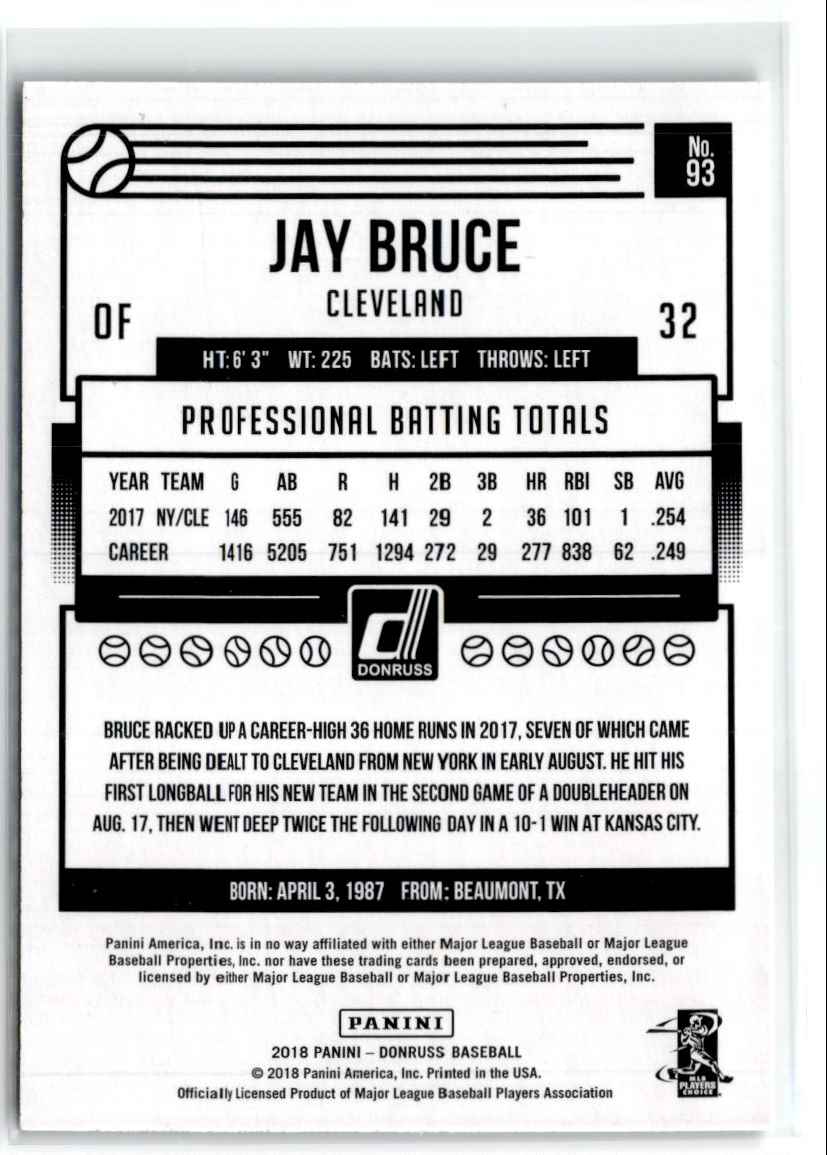 2018 Donruss Career Stat Line Jay Bruce #93 card back image