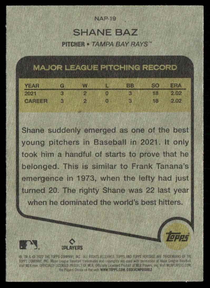 2022 Topps Heritage New Age Performers Shane Baz #NAP-19 card back image