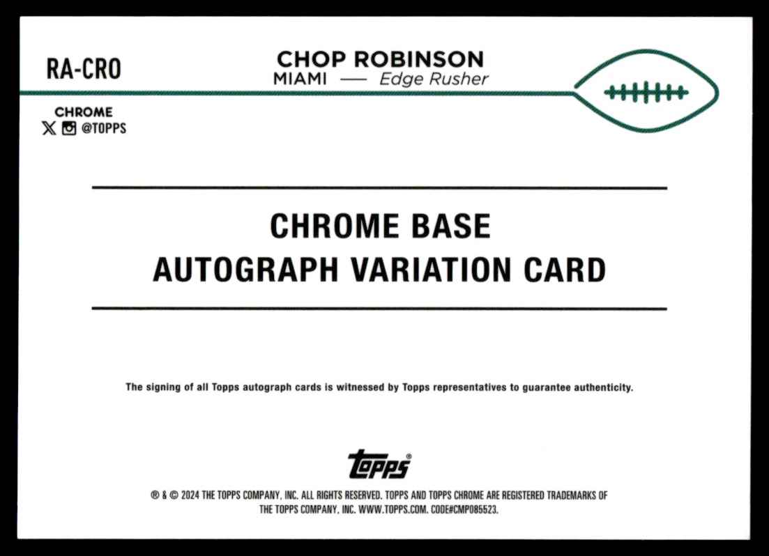 2024 Topps Chrome Yellow Geometric Refractor Chop Robinson #RA-CRO card back image