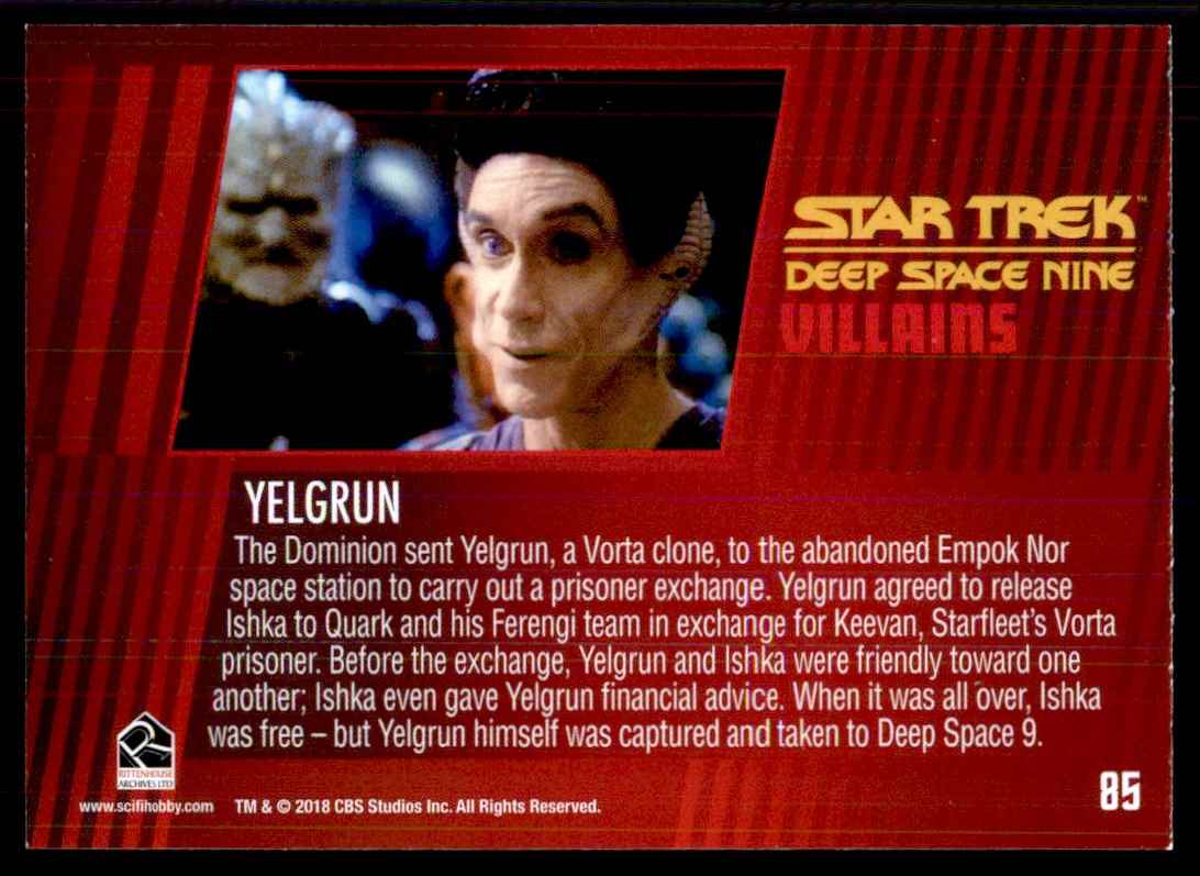 2018 Star Trek Deep Space Nine Heroes and Villians Yelgrun #85 card back image