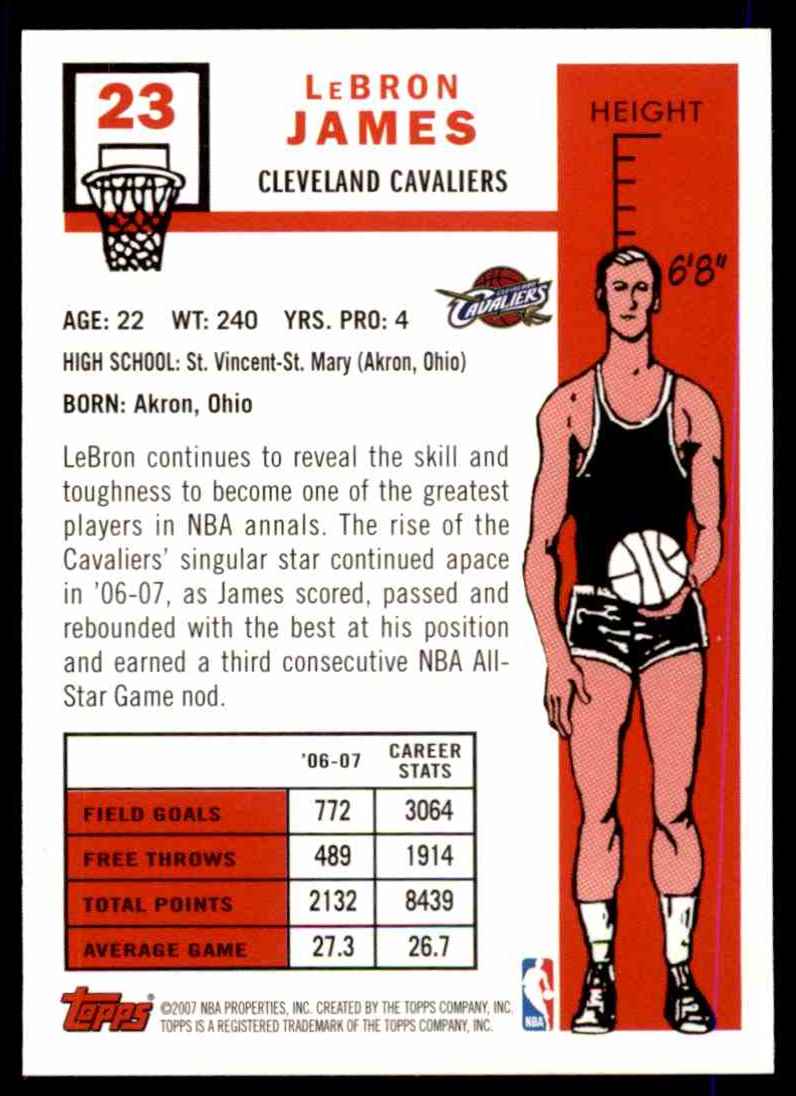 2007-08 Topps 1957-58 Variations Lebron James #23 card back image