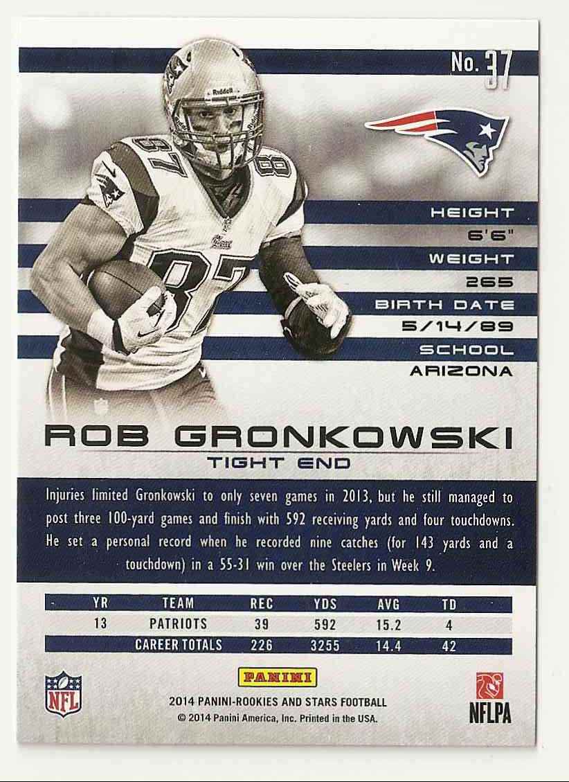 2014 Panini Rookies And Stars Rob Gronkowski #37 card back image