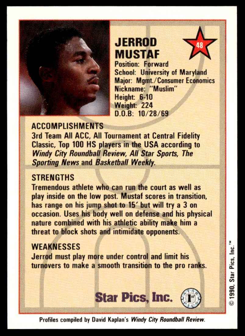 1990-91 Star Pics Jerrod Mustaf #48 card back image