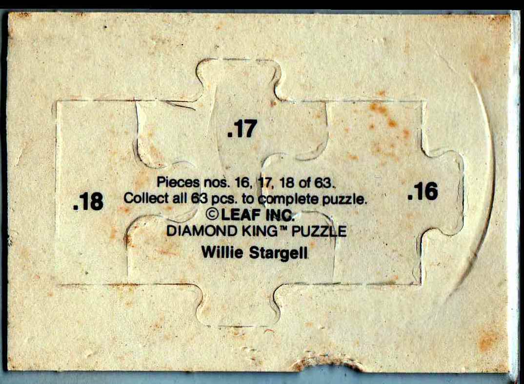 1991 Leaf Diamond King Puzzle Willie Stargell #16 17 18 card back image