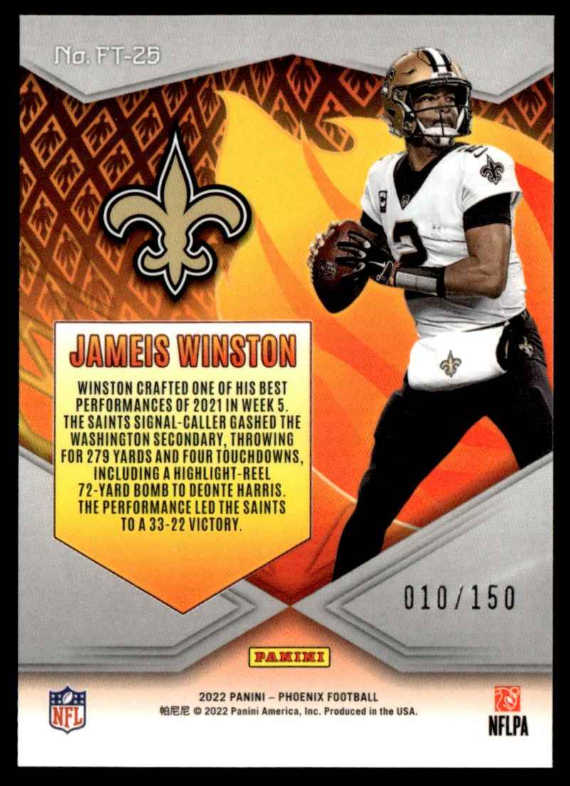 2022 Panini Phoenix Flame Throwers Teal Jameis Winston #FT-25 card back image