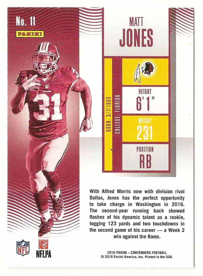2016 Panini Contenders Matt Jones #11 card back image