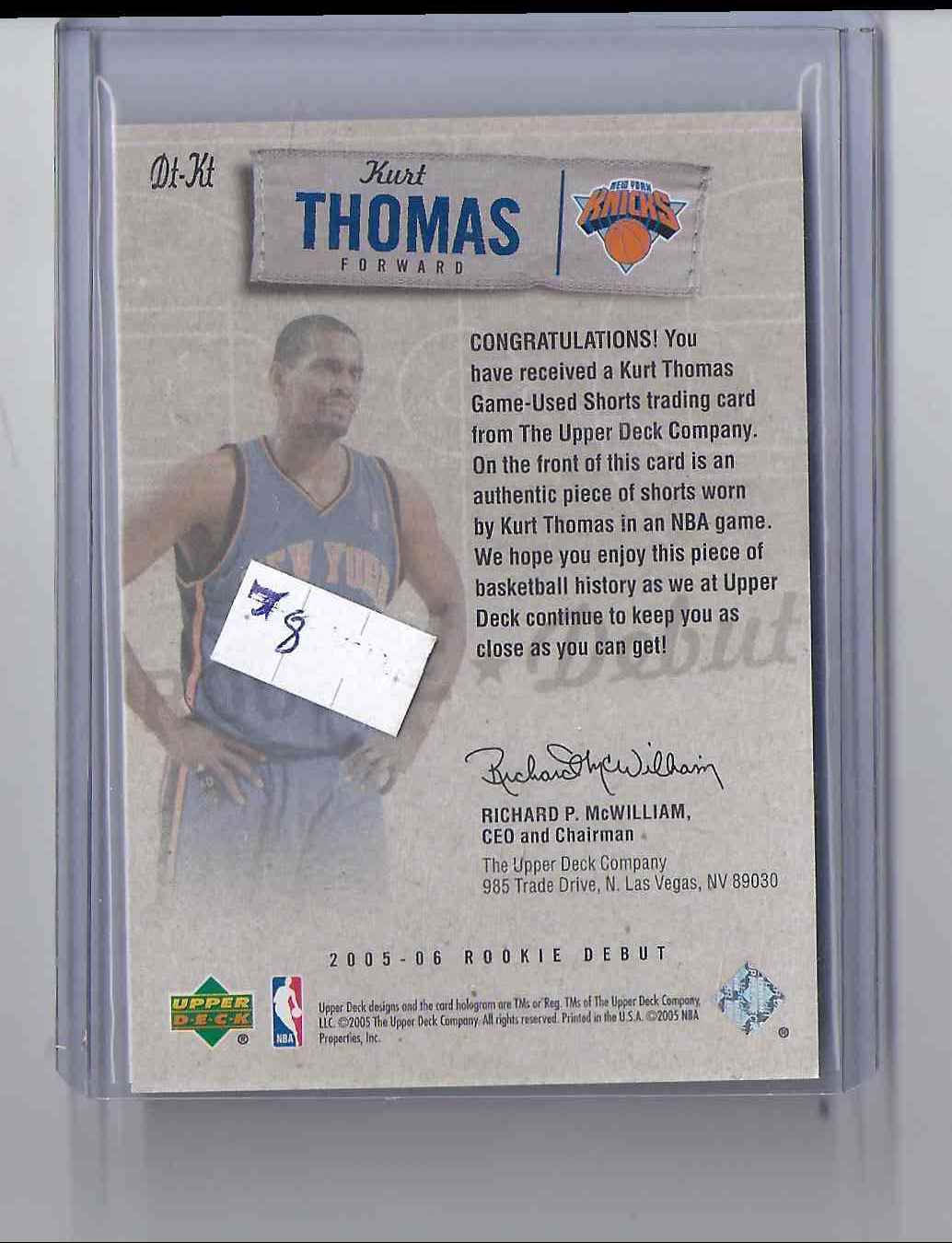 2005-06 Upper Deck Rookie Debut Threads Kurt Thomas #KT card back image