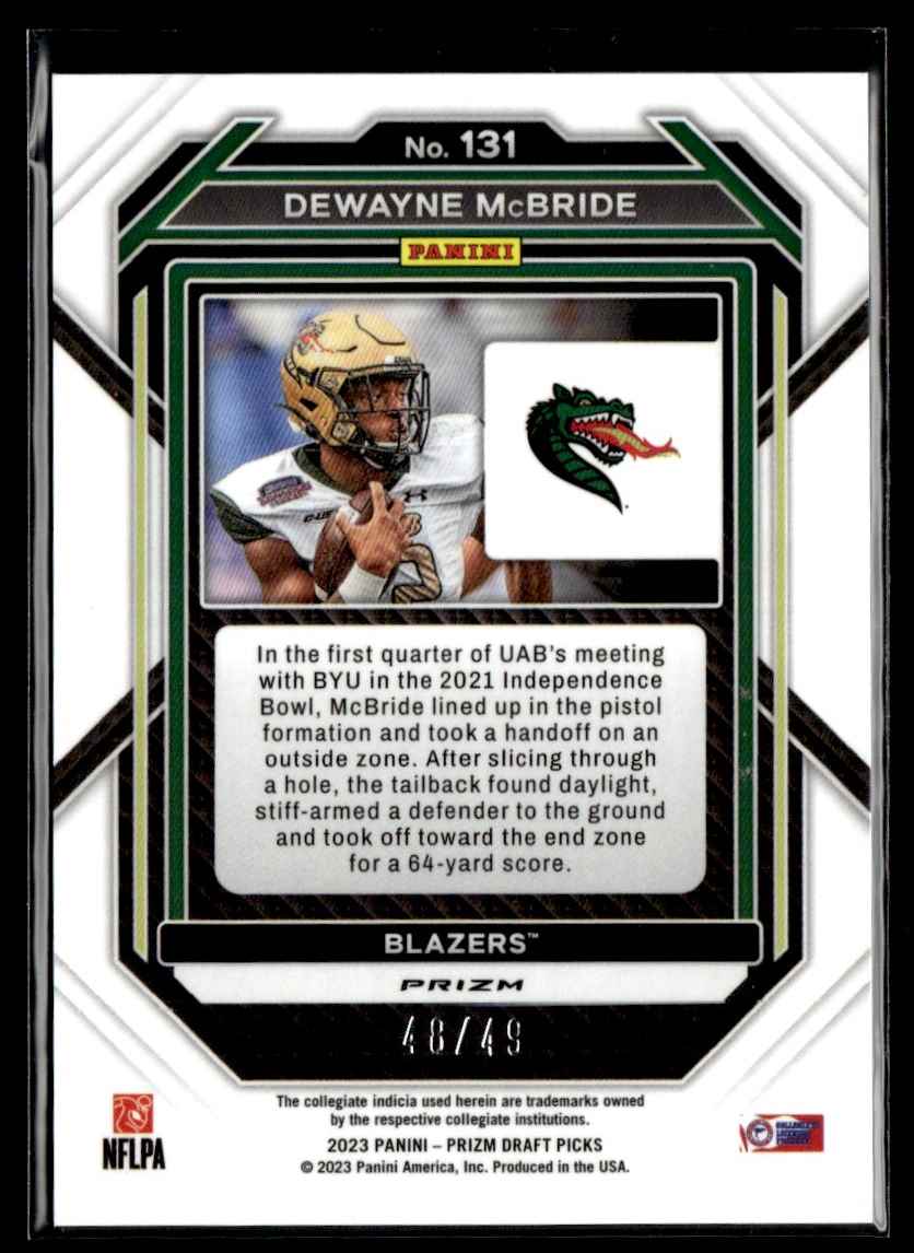 2023 Panini Prizm Draft Picks Gold Flash DeWayne McBride #131 card back image