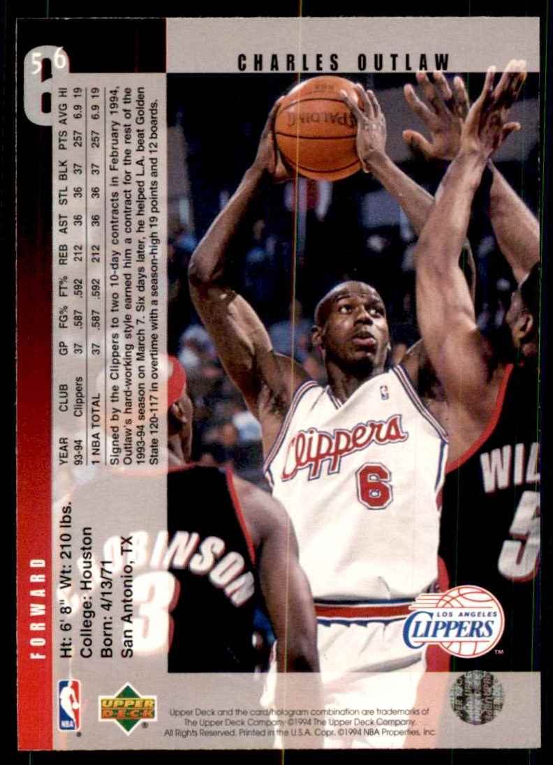 1994-95 Upper Deck Bo Outlaw RC #56 card back image