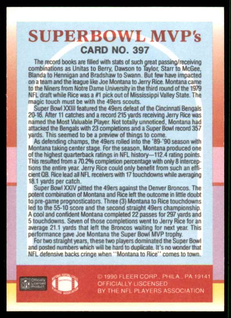 1990 Fleer Jor Montana #397 card back image