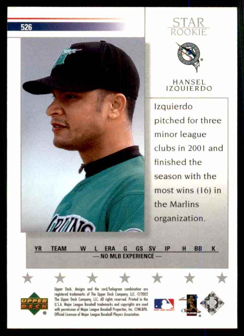 2002 Upper Deck Hansel Izquierdo Sr RC #526 card back image
