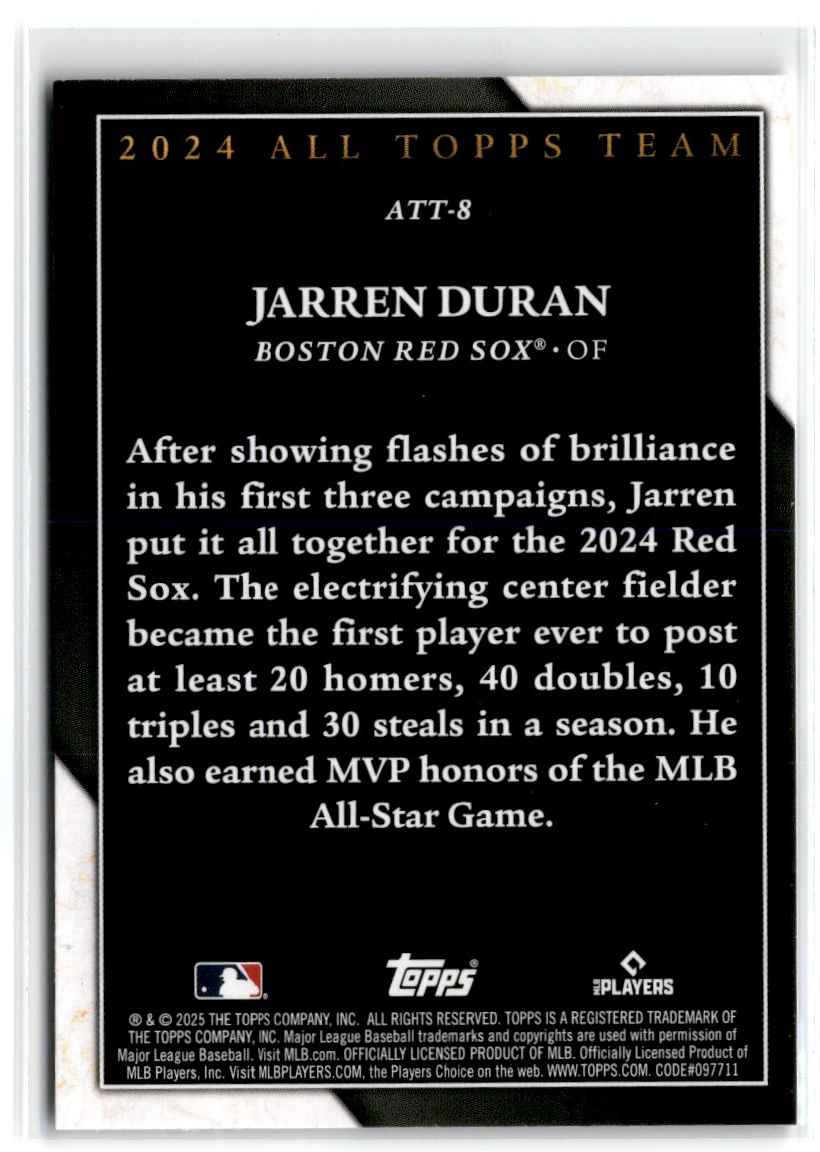 2025 Topps 2024 All Team Jarren Duran #ATT-8 card back image