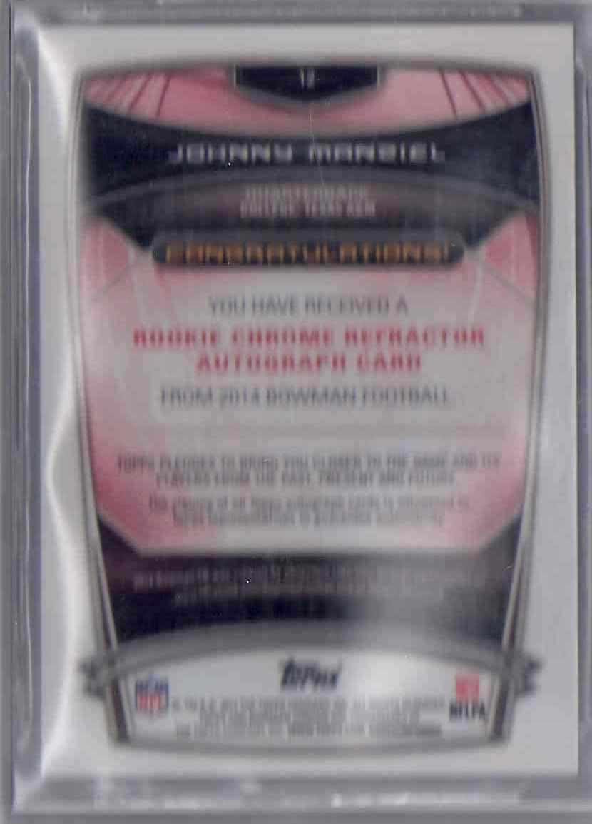 2014 Bowman Chrome Rookie Autographs Gold Refractors Johnny Manziel #12 card back image