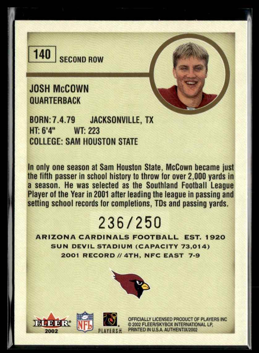 2002 Fleer Authentix Second Row Josh McCown #140 card back image