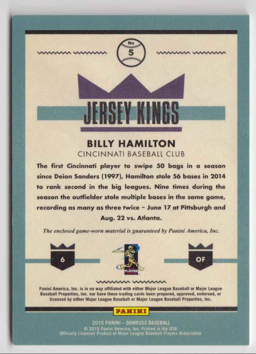 2015 Donruss Jersey Kings ! Billy Hamilton #5 card back image